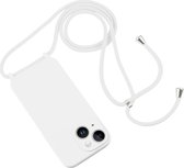 Mobigear Telefoonhoesje geschikt voor Apple iPhone 15 Siliconen | Mobigear Lanyard Hoesje met koord - Wit