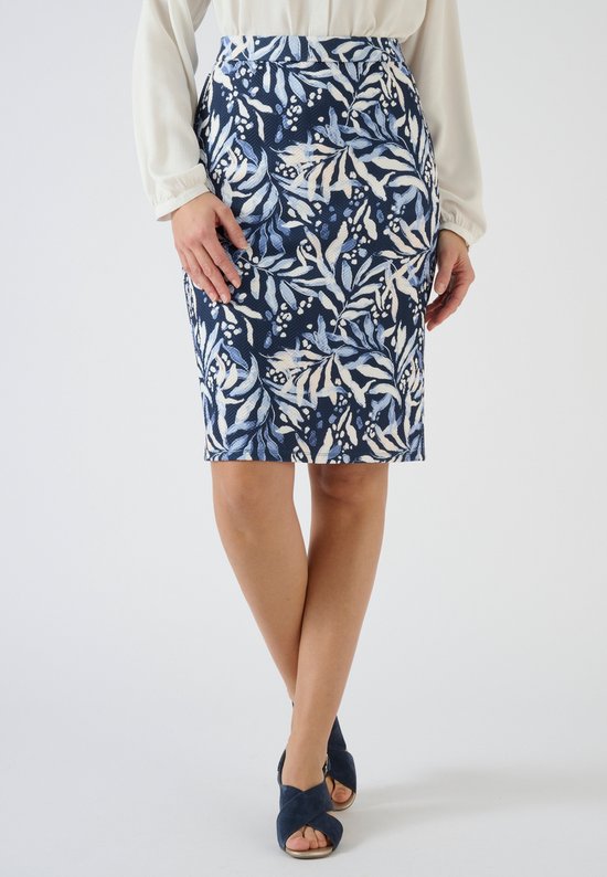 Damart - Jupe fleurie en jersey stretch gaufré - Femme - Blauw - 50