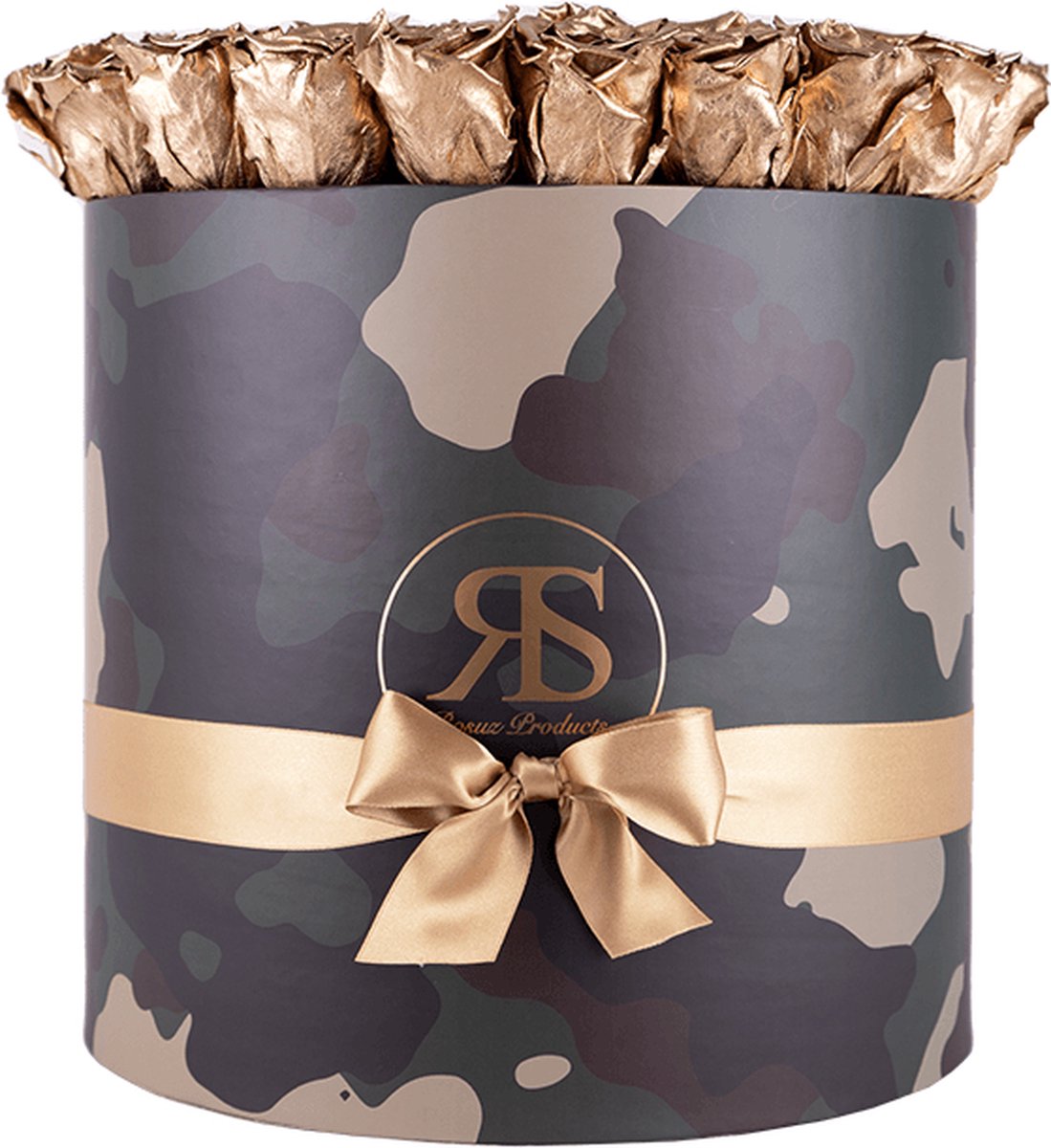 Luxe Flowerbox Rihanna Goud – Rosuz - Valentijn Cadeau met Lang Houdbare Rozen – Romantisch en Duurzaam Geschenk voor Hem & Haar
