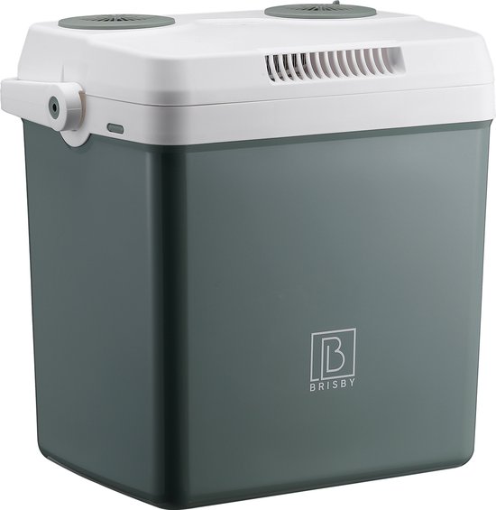 Foto: Brisby 25 liter elektrische koelbox frigobox deluxe met 12v 220 230 volt aansluiting voor auto en camping ac dc coolbox divider en deksel vergrendelstand groen