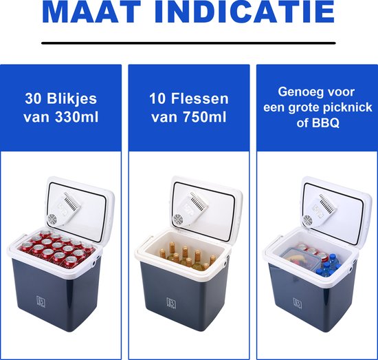Brisby 25 Liter Elektrische Koelbox, Frigobox Deluxe met 12V, 220/230 Volt Aansluiting voor Auto en Camping - AC/DC - Coolbox - Divider en Deksel vergrendelstand - BLAUW van Merkloos — afbeelding 4