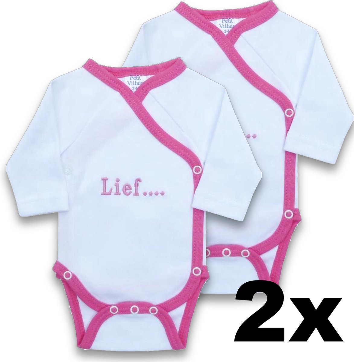 2 stuks Romper Lief Petit Villain - Wit / Roze - Maat 56 / 62