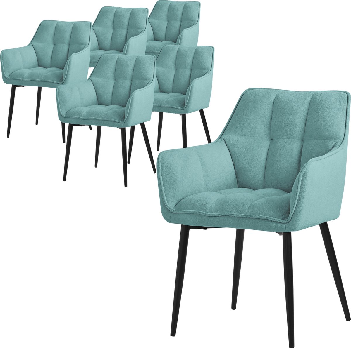 ml-design eetkamerstoelen set van 6 in badstof, petrol, keukenstoel met dikke gestoffeerde zitting & metalen poten, woonkamerstoel met rugleuning en armleuningen, ergonomische loungestoel