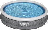 Bestway - Fast Set - Piscine Opblaasbaar avec pompe de filtration - 366x76 cm - Imprimé rotin - Rond