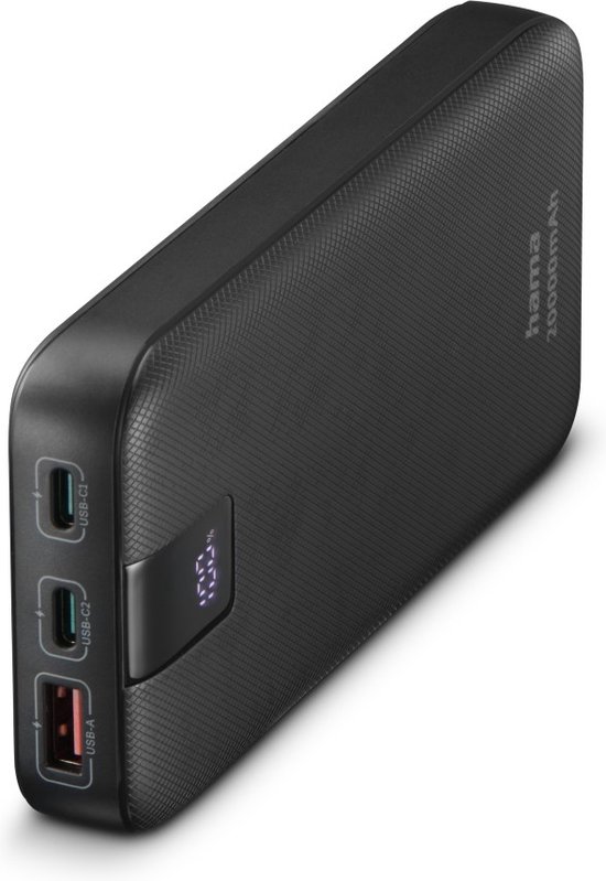 Hama Powerbank PD 20 - 20.000mAh - Snellader met PD/QC - 2x USB-C en USB-A - Antraciet