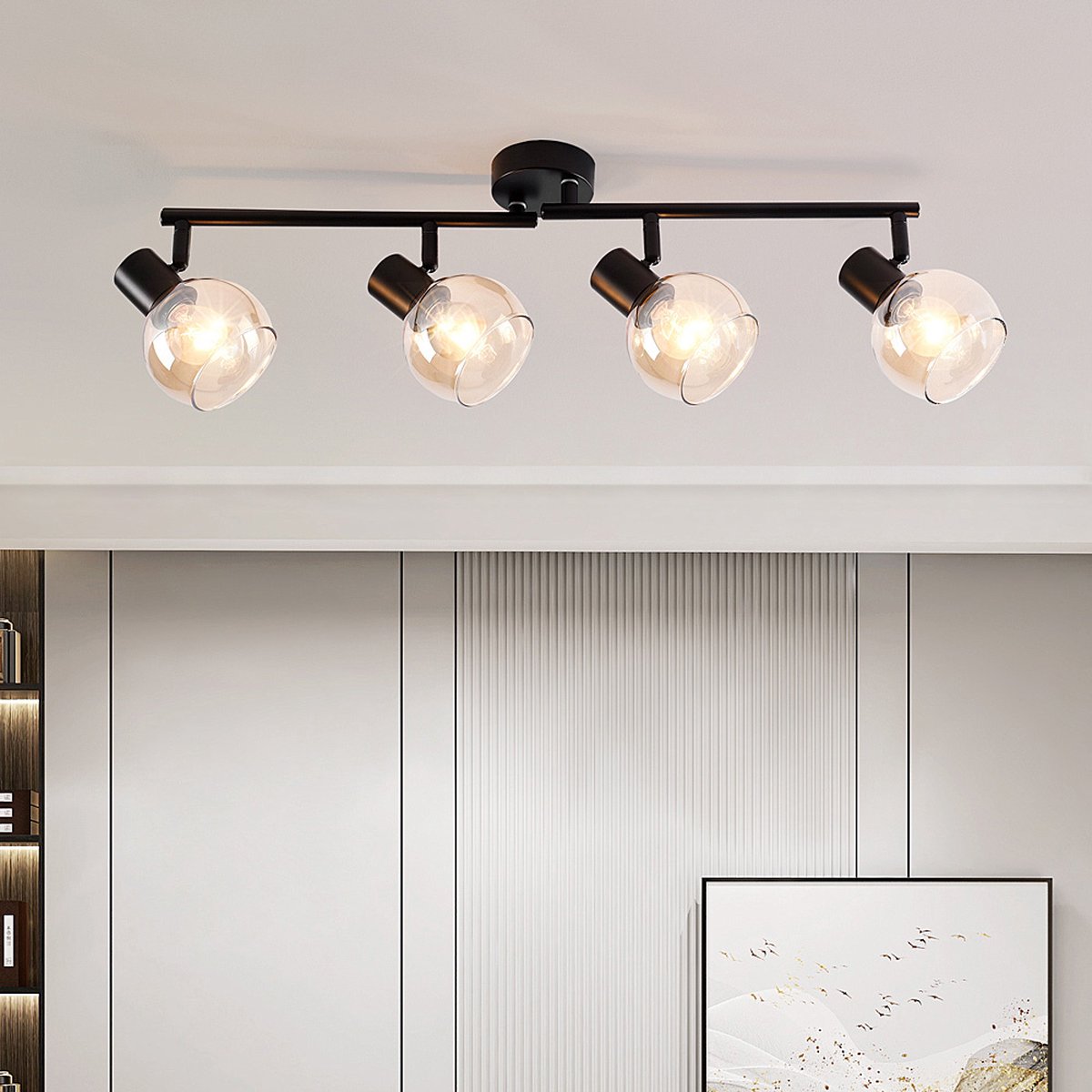 LumenXL - Zwarte plafondlamp in amber glas met 4 spots - Pela