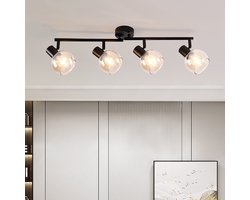 LumenXL - Zwarte plafondlamp in amber glas met 4 spots - Pela