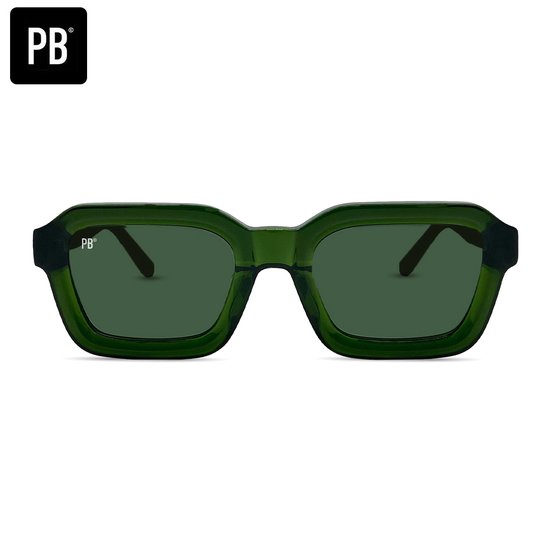 PB Sunglasses - Dijon Olive - Zonnebril heren en dames - Gepolariseerd - 100% acetaat frame - Groen design - Rechthoekige zonnebril