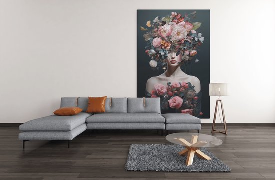 Canvas Schilderij - Vrouw met Bloemen - Foto op canvas - 120x80 cm