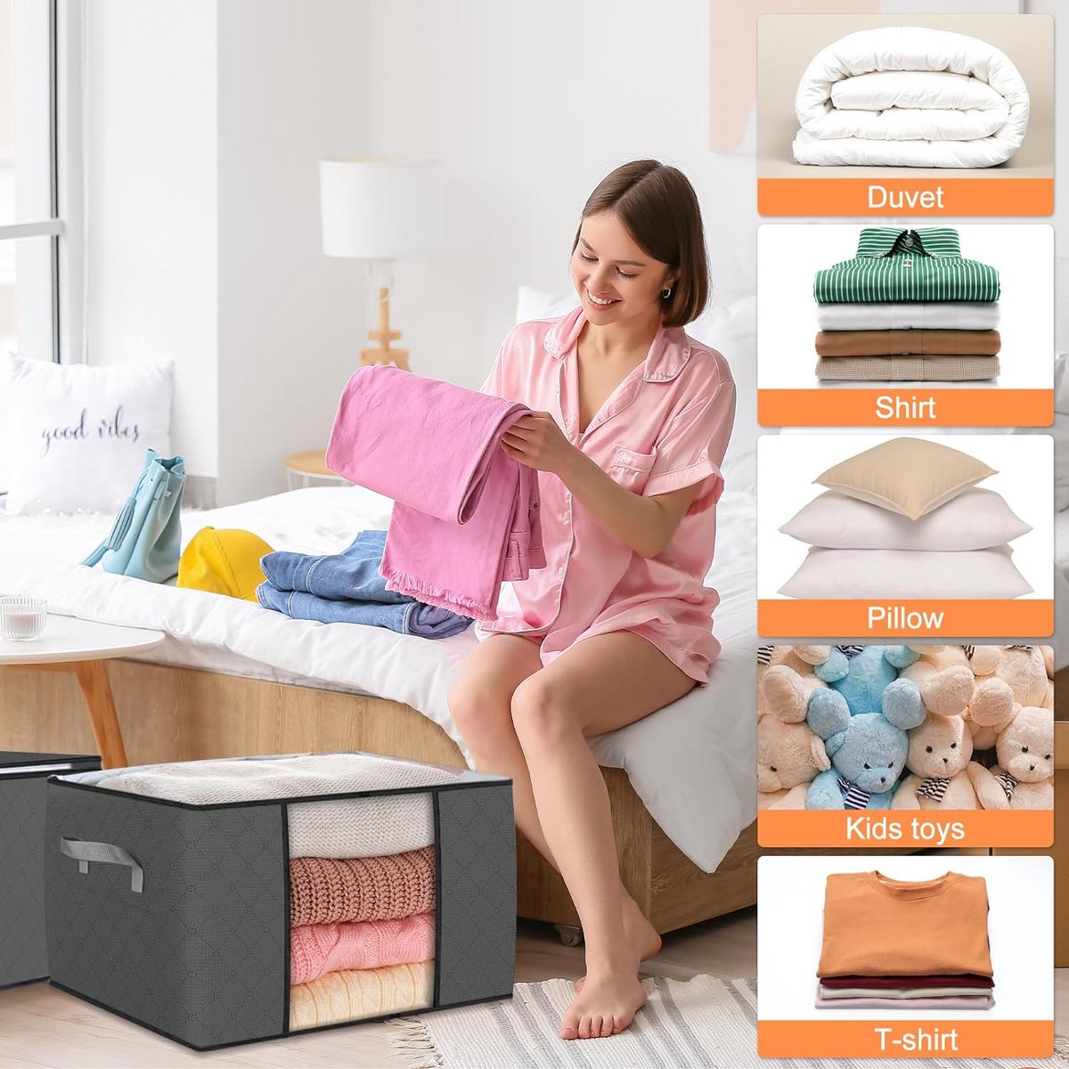 4 Pack 120L Verhuisdozen Grote Sterke met Deksel, Grote Opbergtas Verpakkingsdoos voor Verhuizing, Kleding, Dekbed, Onderbed, Reizen, Waszakken met Ritsen