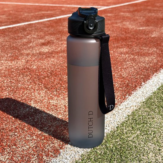 Dutch'D ® - DEAL! Set van 2 stuks - 1 liter Drinkfles - Drinkfles met rietje - Waterfles - Grijs - Drinkfles Volwassenen - Lek Vrij - Cadeau voor haar/hem - Verschillende Drinkflessen en waterflessen - Drinkbeker - Sportfles - Drinkbus