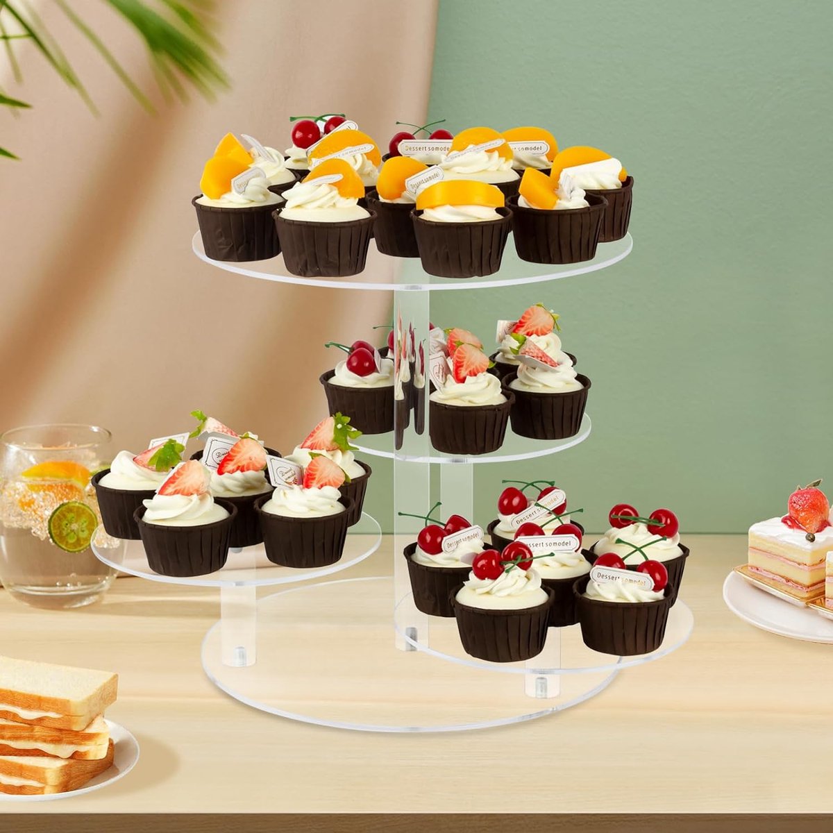3 etages - ronde houten etagère - taartstandaard - cupcake-standaard