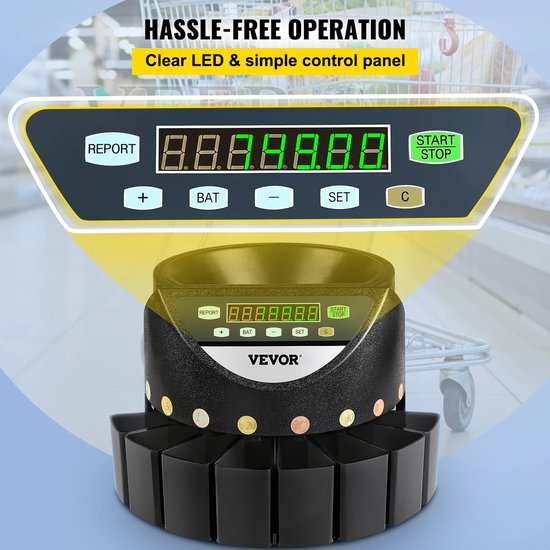 Muntenteller - Compacte Geldteller - Automatische Munttelmachine - Intelligente Detector - Sorteermachine - Zwart - vevor