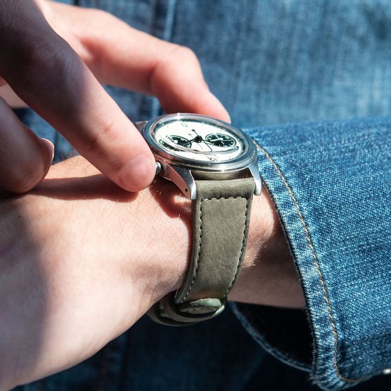 Bracelet de montre en cuir nubuck gris olive