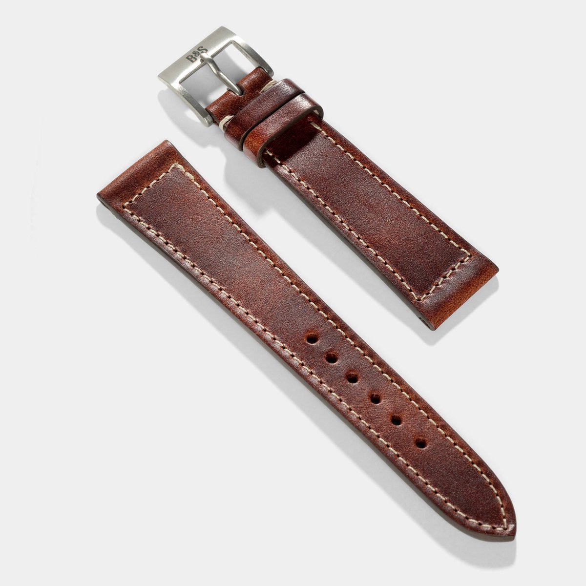 BS Leren Horlogeband Luxury - Siena Brown Boxed Stitch - 20mm