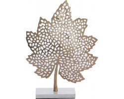 Light & Living Deco Beeld Leaf - Metaal/Marmer - Goud/Wit - 28x35x8 cm (BxHxD) -