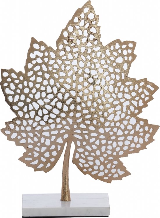 Light & Living Deco Beeld Leaf - Metaal/Marmer - Goud/Wit - 28x35x8 cm (BxHxD) - Woonexpress