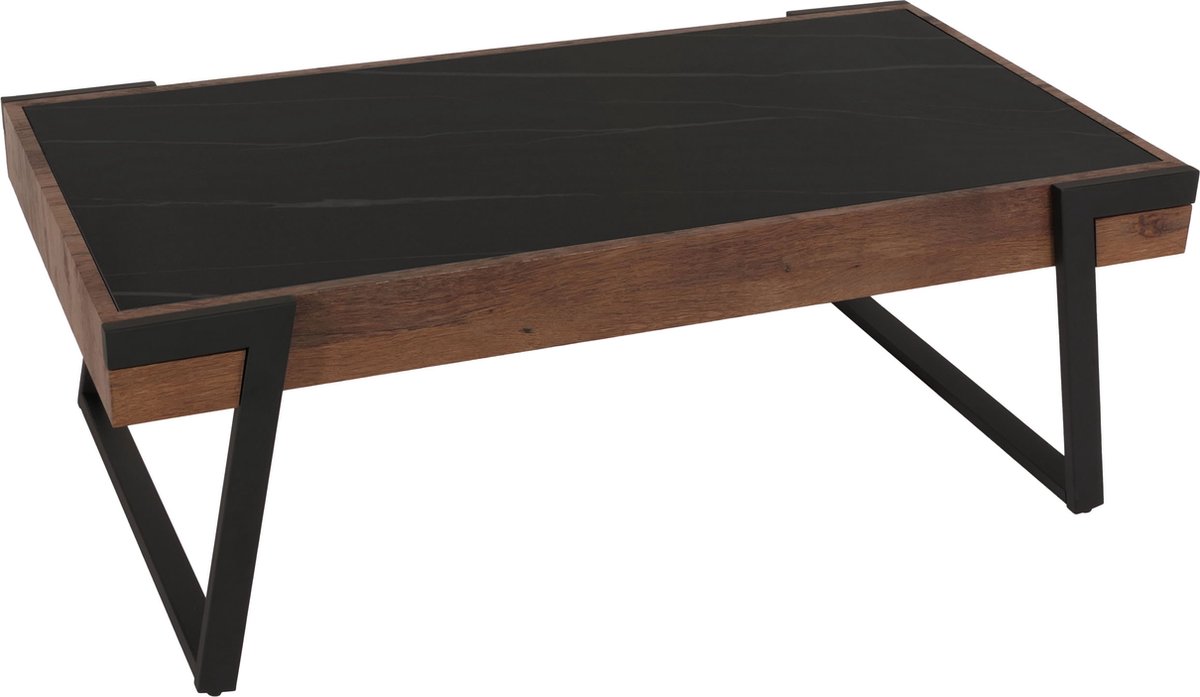 Salontafel MCW-L89, banktafel woonkamertafel, ijzer 43x120x64cm gesinterde steen marmer look zwart hout donkerbruin
