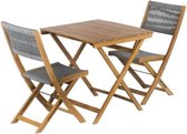 Ensemble de salle à manger BARI en bois d'acacia FSC et corde grise - Table + 2 Chaises