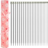 Curtzy 22-Piece Aluminium Knitting Needle Set - Needle Length 35cm/14 Inches - Single Pointed Long Straight Needles 2-8mm - 11 Sizes 2 of Each Size - For Beginners and Experts