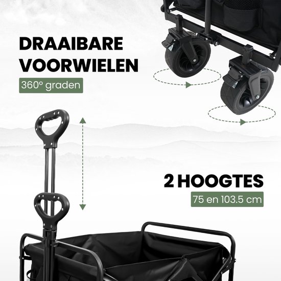 TerraGear Bolderkar opvouwbaar - Tot 150KG draagvermogen - 98L capaciteit - Dikke banden met rem - Zwart van TerraGear — afbeelding 5