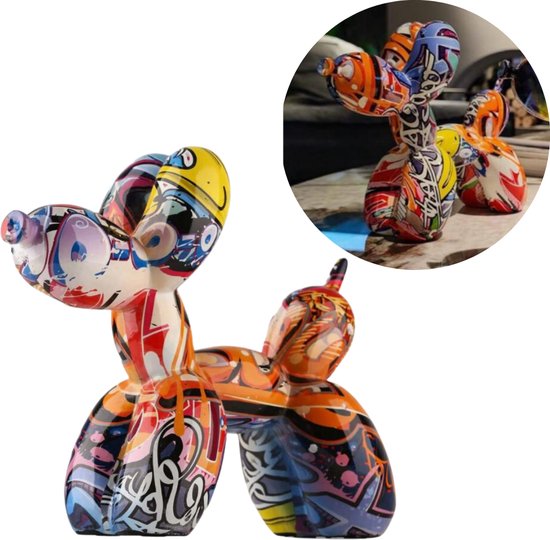 GUAPÀ® Standbeeld Hond | Graffiti Hond Ballon | Interieur Beeld | Woning Decoratie | Honden Beeldje | Kunst | Woonkamer | Slaapkamer | Buffetkast | Interieur Styling & Accessoires Decoratie Beeld | 18 cm Hondenbeeldje Graffiti