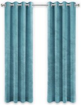 Gordijnen turquoise blauw Velvet Kant en klaar 140x175cm - Kant en klare gordijnen met ringen Velours - Fluwelen Verduisterende gordijnen