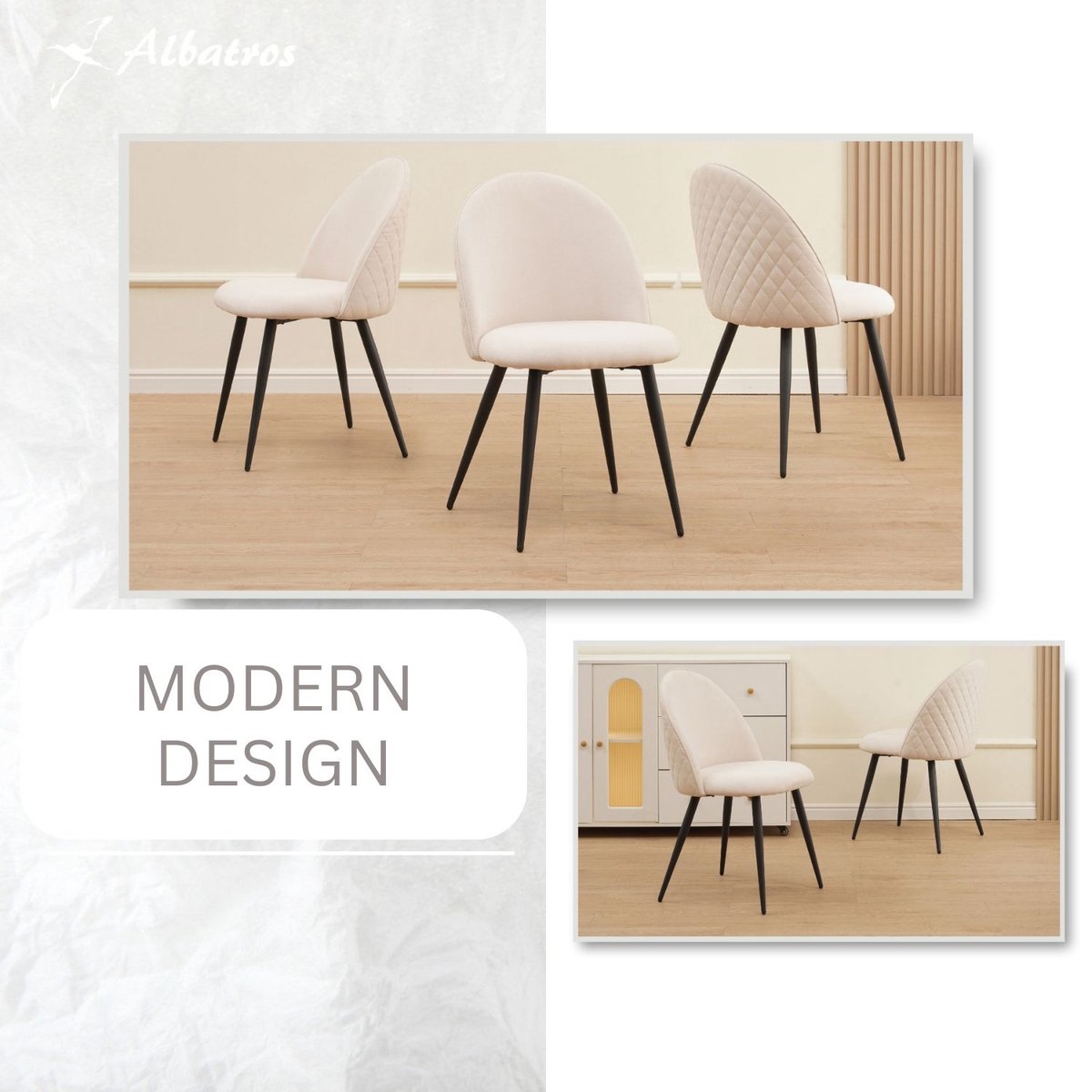 Albatros Capo Eetkamerstoelen met Stoffen Bekleding, Set van 4, Beige - Stijlvol Vintage Ontwerp, stoffen bekleding, SGS-getest Gestoffeerde Stoel - Moderne Keukenstoel, Eetkamerstoel – foto 2