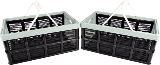 Vouwkrat 40L Zwart/Groen - Set van 2 Opvouwbare Kunststof Boodschappenkratten - Stapelbare Opbergkratten & Fietskratten - Voor Opslag, Verhuizen, Klussen & Supermarkt — afbeelding 3