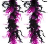 Funny Fashion Carnaval verkleed boa met veren - 2x - zwart/roze - 200cm - 45gr - Glitter and Glamour