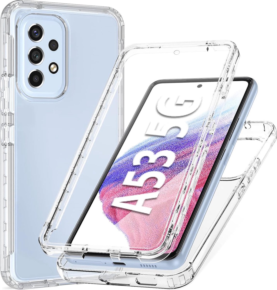 Nuvex 2-in-1 Hoesje met Screenprotector Geschikt voor Samsung Galaxy A53 Doorzichtig Telefoonhoesje - Anti-Shock Case Cover