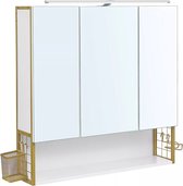 In And OutdoorMatch Badkamerkastje Felicity - spiegelkast - met verlichting - In hoogte verstelbaar plankniveau - dubbele deur - modern - witgoud