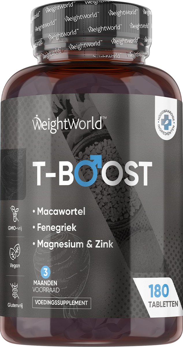 WeightWorld Natuurlijke Testosterone Booster voor Mannen - Met Maca, Magnesium, Zink en Vitamine D3 - 180 vegan tabletten voor 3 maanden - Draagt bij aan normale testosterongehalten — afbeelding 1