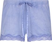 Hunkemöller Dames Nachtmode Shorts Velours Lace - Blauw - maat 2XL