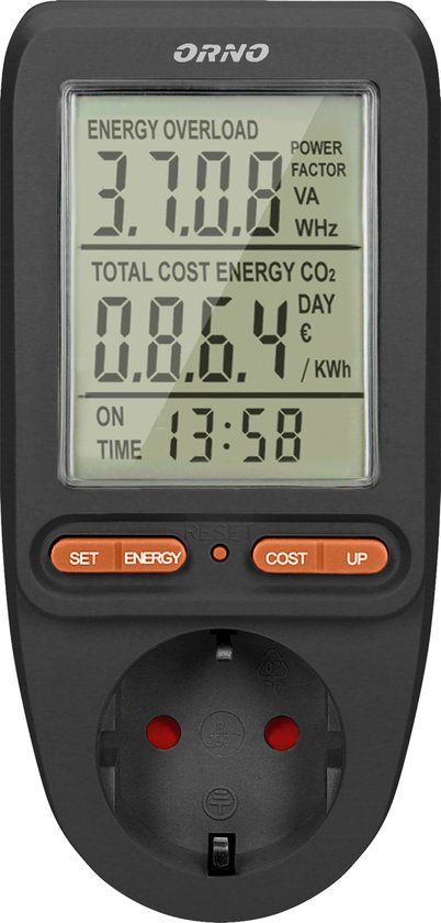 Foto: Kwh energiekosten meter lcd scherm stopcontact ingebouwde batterij