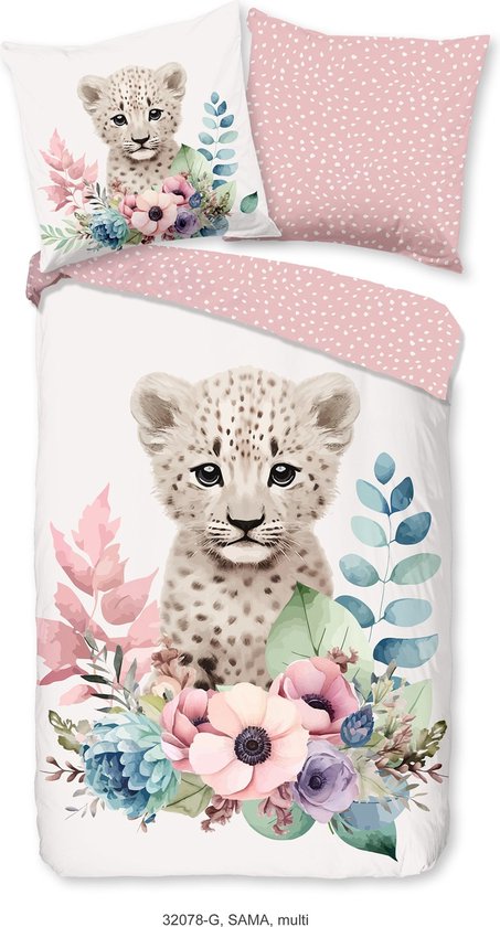 Good Morning Kinderdekbedovertrek "bloemen met een luipaard" - Multi - (140x200/220 cm) - Katoen