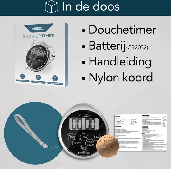 Douchetimer T5 - Digitale waterdichte timer - Douche klok - Showertimer - IPX7