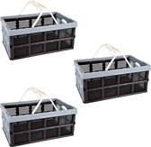 Set van 3 Opvouwbare Vouwkratten 40 Liter - Blauw/Zwart - Kamperen & Klussen - Klapkratten voor Huishouden - Boodschappenkratten - 50x34x24 cm