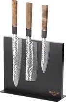 Bloc à couteaux magnétique Rosmarino avec couteaux - Porte-couteau magnétique - Porte-couteau de Cuisine - unilatéral - Bois - Zwart