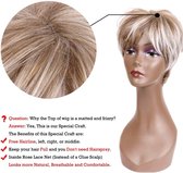 Perruque blonde courte coupe lutin perruques de cheveux courts en couches pour femmes cheveux synthétiques avec frange perruques pour femmes UK (marron blond mélangé)