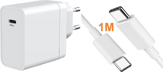 USB-C Adapter 45W met USB-C naar USB-C Oplader Kabel 1 Meter - Snellader fast charger Geschikt voor Samsung Galaxy Tab A9 Plus/ S25 / S25 Ultra / S25 Edge / A56/ A36/ A26/ S24/ S24 Ultra/ A35/ A53/ A54/ A55/ S23/ S23 Ultra/ S22/ S22 Ultra/ S21 Ultra