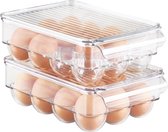 Koelkastbox, grote bewaardoos van BPA-vrij kunststof & koelkast/Freeze Binz eierhouder, kleine opbergdoos van kunststof voor twaalf eieren, doorzichtig