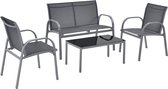 In And OutdoorMatch Tuinset Asha - 4-delig - Loungeset - Donkergrijs en Zwart - Staal en Stof - Elegant Design