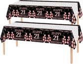 2x Tafelkleed Laken 21 Jaar Verjaardag Versiering Tafeldecoratie Feest Rose/Zwart Tafellaken Plastic Tafelzeil 274*137cm