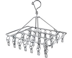 Droogcarrousel met 30 knijpers - RVS Wasrek Buiten - Droogmolen voor Sokken- Droogrek met wasknijpers voor Binnen & Buiten - Camping Wasdroger - Metalen Wasrek - Droogrek Hangend - Draaibare Wasstandaard Extra Stevig