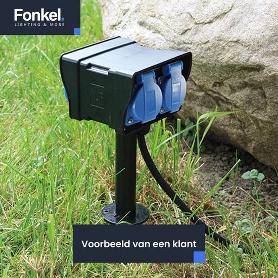 FONKEL® Prises extérieures étanches avec piquet de terre IP44 Zwart - Prise de jardin avec câble de 10 m - Prise extérieure - Prise de jardin 4 voies - Prise de jardin double prise