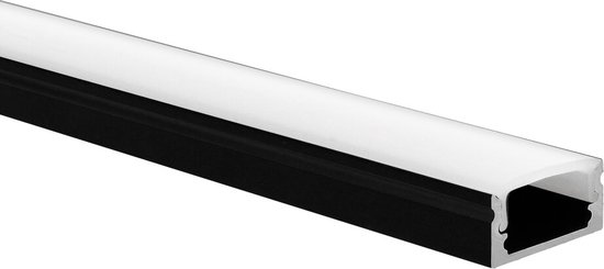 LED strip profiel Potenza zwart (RAL 9005) laag 1m incl. melkwitte afdekkap