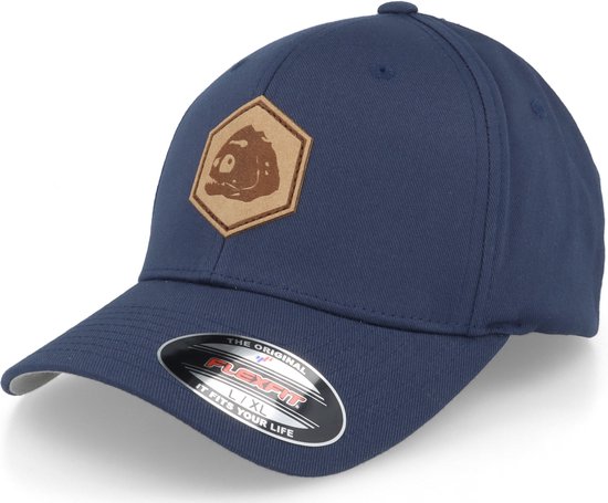 Hatstore- Piranha Skull Hex Patch Navy Flexfit - Skillfish Cap