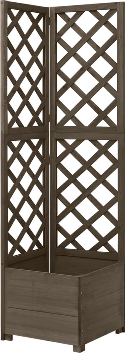 Plantenbak met klimrek - Bloembak - Weerbestendig - Met trellis - Buiten - Hout - Plantenrek - Vierkant - 60 Liter - Grijs