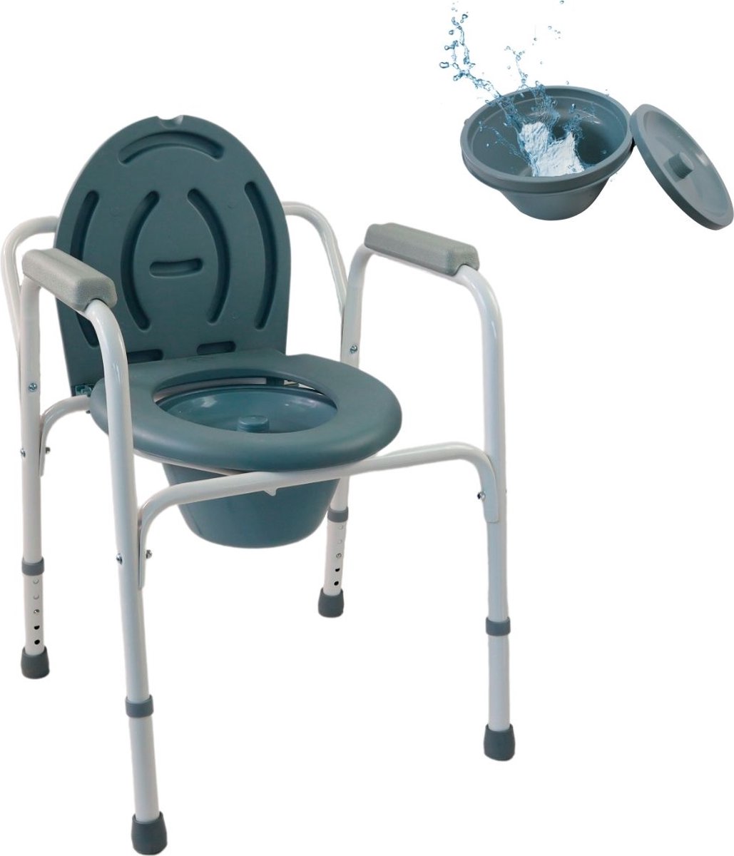 Mobiclinic Arroyo - Toiletstoel - In Hoogte Verstelbare - Toiletstoel voor Volwassenen en Handicap - Verrijdbare - Deksel - Opvouwbare - Mobiele toiletstoel - Antislip doppen - Armleuningen - Verchroomd Staal - mobiclinic